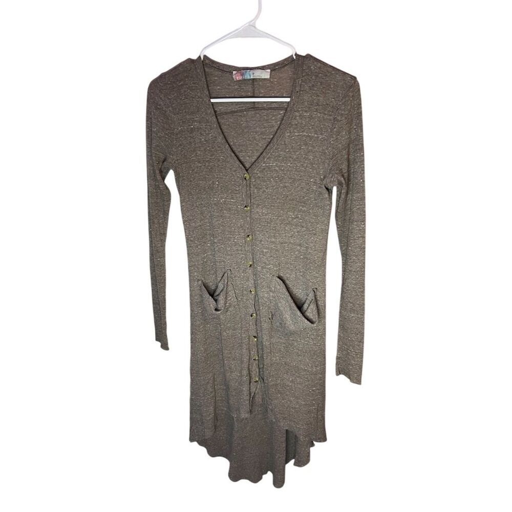 FP Beach Women's XS Beige Cardigan Sweater Dress Long Sleeve Casual